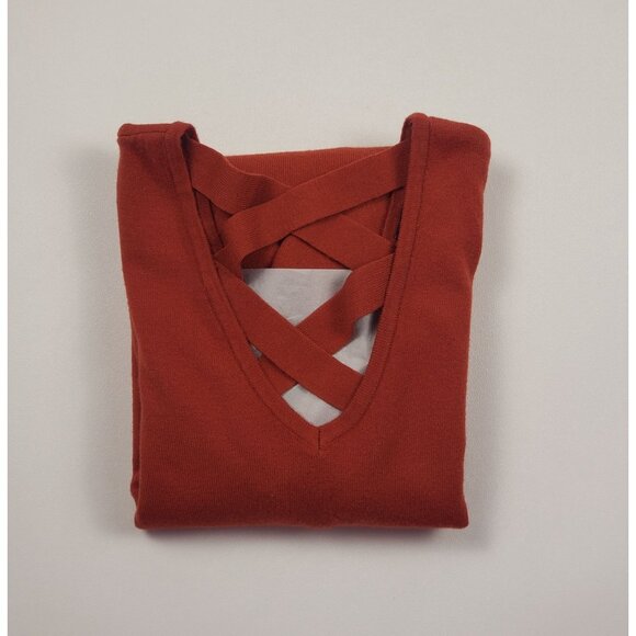 Love Ellie Womens Size Medium Criss Cross Back V-Neck Sweater Fall Rust Knit Top - Picture 10 of 11